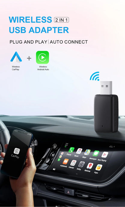 NEW 2-in-1 Mini Wireless CarPlay & Android Auto Adapter – Wired to Wireless Plug & Play for 99% OEM Cars