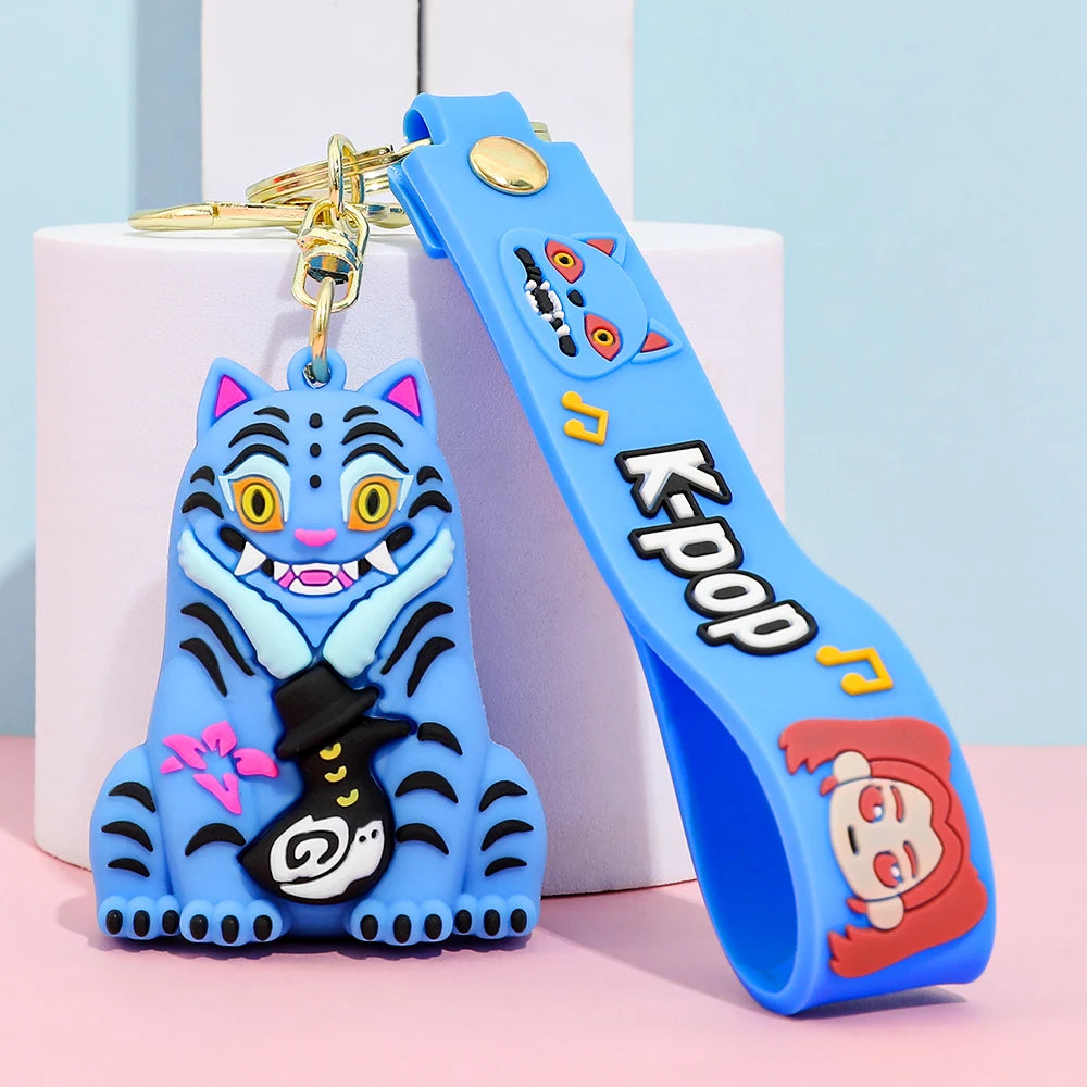 New KPOP Demon Hunters Keychain – Tiger PVC Figure, Cute Harajuku Style Key Ring for Kids & Fans