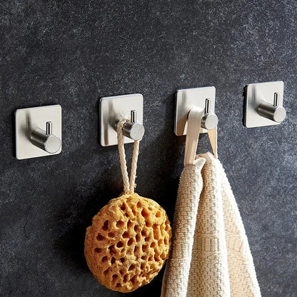 Stainless Steel Self-Adhesive Wall Hooks – Rustproof 3M Sticky Hooks for Towels, Robes, Coats, and Clothes in Bathroom or Kitchen