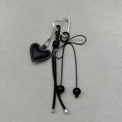 Y2K Leather Rope Keychain with Cherry Bow – Cute 3D Heart Bag Pendant Cartoon Keyring & Anti-Lost Phone Lanyard