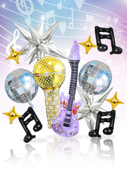 24-Piece Pop Music Party Balloon Set – Guitar, Microphone, Disco Ball, Musical Notes and Star Decorations