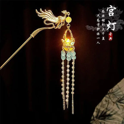 Luminous Lotus Flower Hairpin – Vintage LED Hair Stick with Lantern Tassel for Women and Traditional Hairstyles