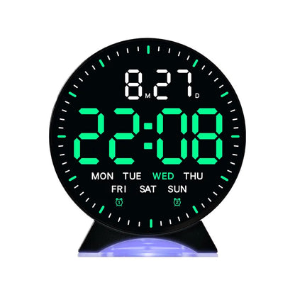 LED Digital Alarm Clock with Adjustable Brightness — Week, Date & Seconds Display, 2 Alarms, 12/24H Table Clock with Ambient Light