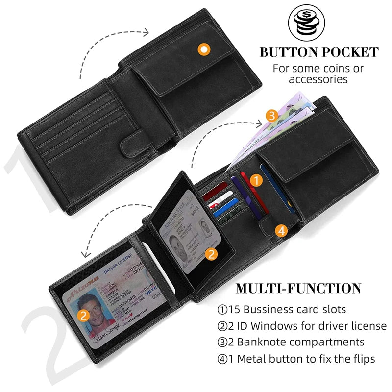 Men’s RFID Blocking Slim Wallet – Multi-Functional Credit Card Holder with 15 Card Slots, Compact Minimalist Wallet for Everyday Use