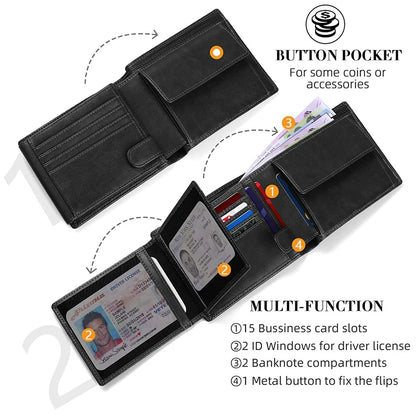 Men’s RFID Blocking Slim Wallet – Multi-Functional Credit Card Holder with 15 Card Slots, Compact Minimalist Wallet for Everyday Use