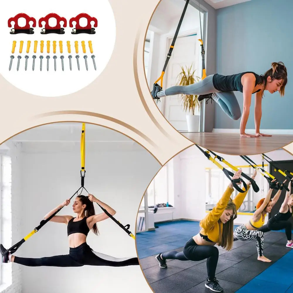 Resistance Band & Hammock Wall Mount Hooks — 3-Pack Yoga, Workout & Bodyweight Strap Holder Set