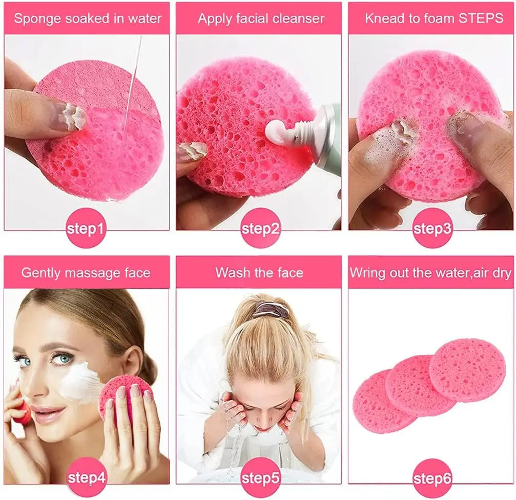 50–1000PCS Natural Wood Pulp Compressed Face Wash Sponges – Foaming Facial Cleansing Puffs for Skincare & Makeup Removal