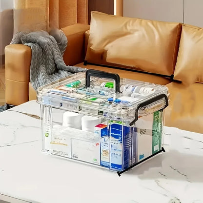Large Capacity Double-Layer Medicine Organizer Box – Waterproof Transparent Storage Case for Home & Travel