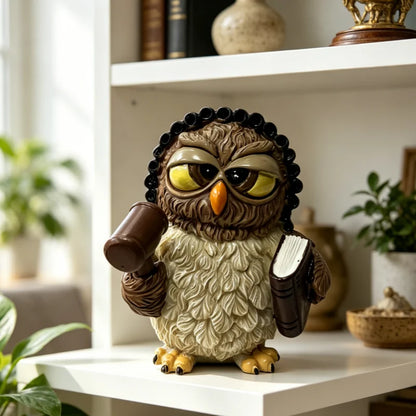 Judge Owl Resin Figurine - Brown & White Lawyer Owl Statue for Home & Office Decor