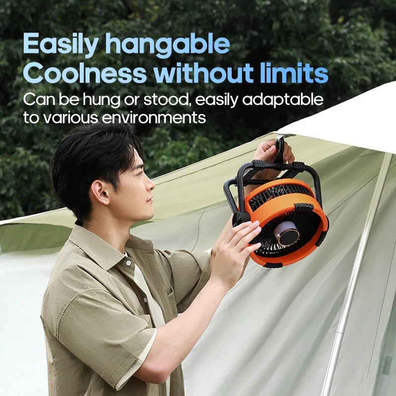 KINSCOTER 6-in-1 Portable Camping Fan — 20000mAh Rechargeable Outdoor Fan with 4 Speeds, Hook & LED Light