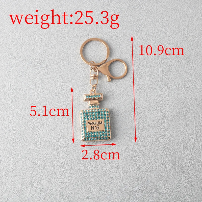 Creative Rhinestone Car & Bag Keychain — Full Diamond Perfume Bottle Pendant for Women’s Accessories