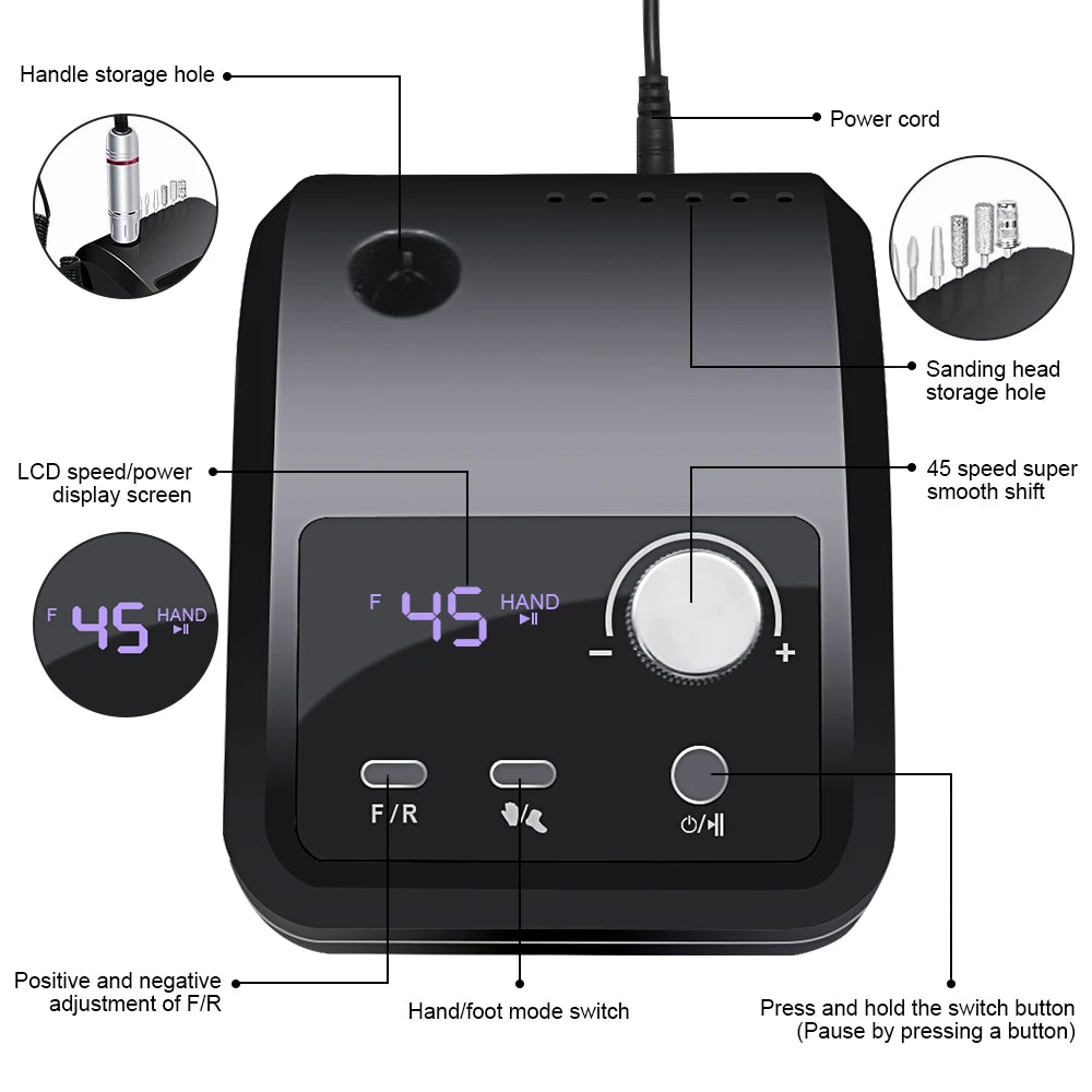 45000 RPM Electric Nail Drill Machine, Professional Metal Manicure Pen, HD Display Nail File & Sander for Nails