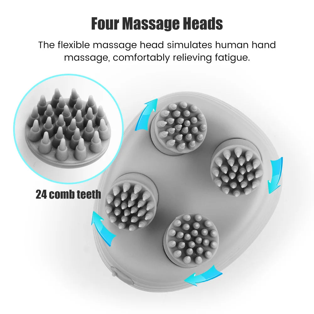 Electric Head Scalp Massager — 4 Kneading Heads for Hair Growth, Deep Tissue Relaxation & Pet Use