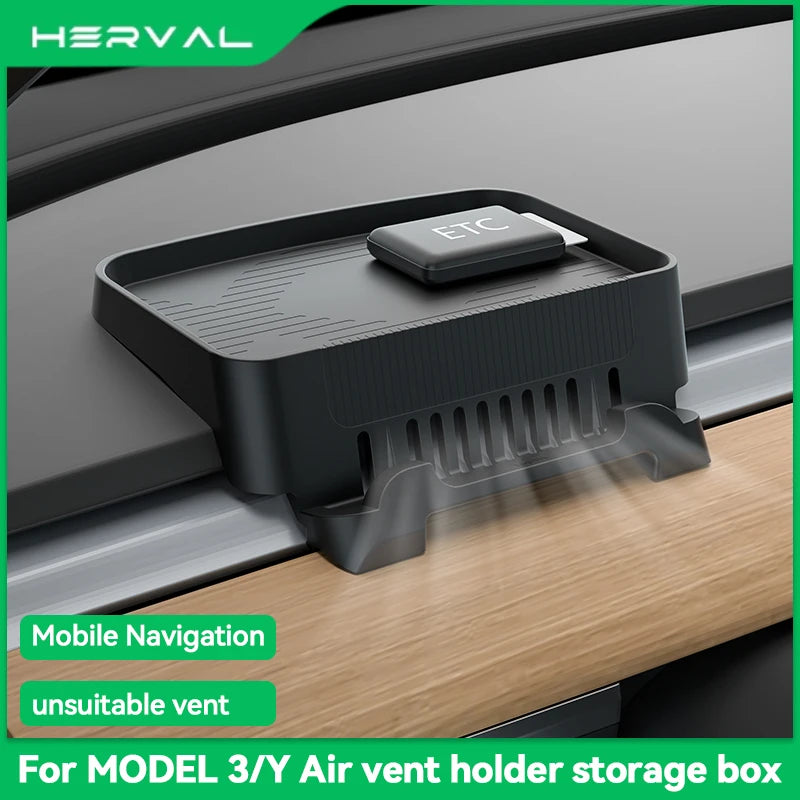 Herval Silicone Air Vent Phone Holder & Storage Tray for Tesla Model Y/3 Highland – Car Tissue Box Organizer Accessory