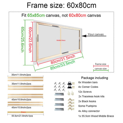 Wooden Canvas Frames – 30x40, 40x50, 50x70, 60x90cm for Photos, Oil Paintings & Diamond Painting Wall Art