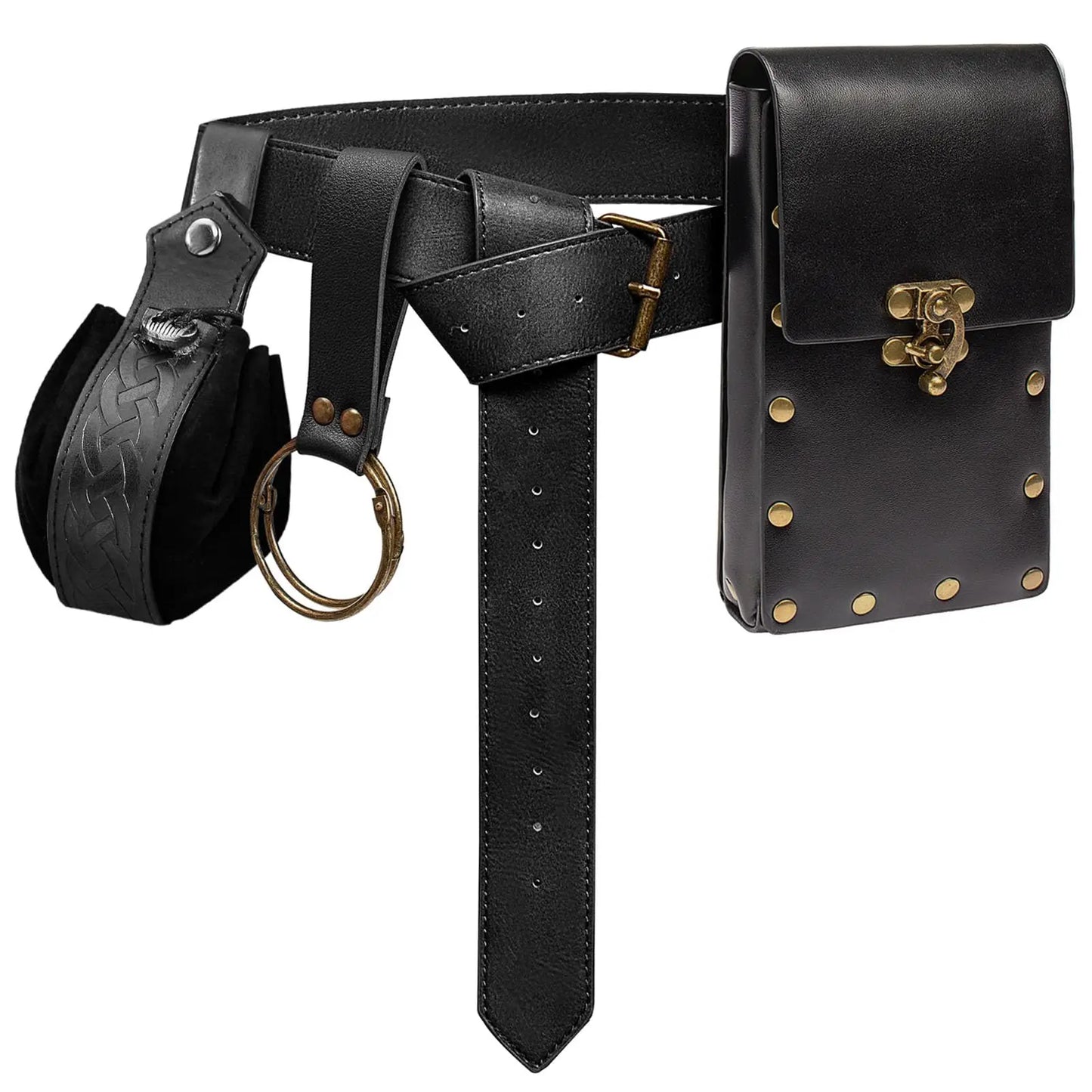 4PCS Medieval Cosplay Leather Belt Set – Copper Coin Waist Bag, Renaissance & Steam Role Playing Halloween Costume Accessories