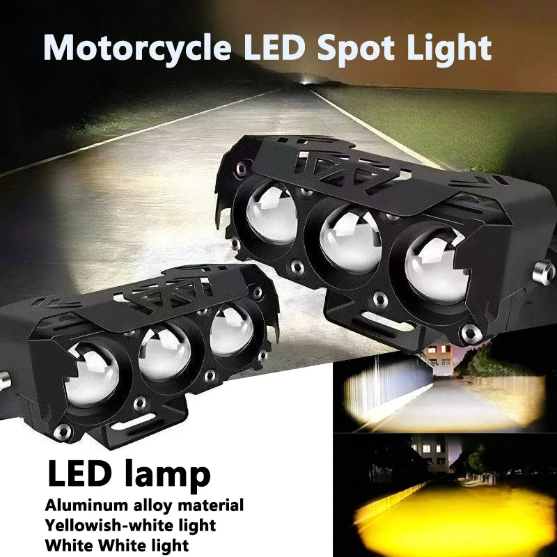12V/24V Mini Lens LED Headlight – Dual Color Hi/Low Beam Motorcycle & Vehicle Fog Light