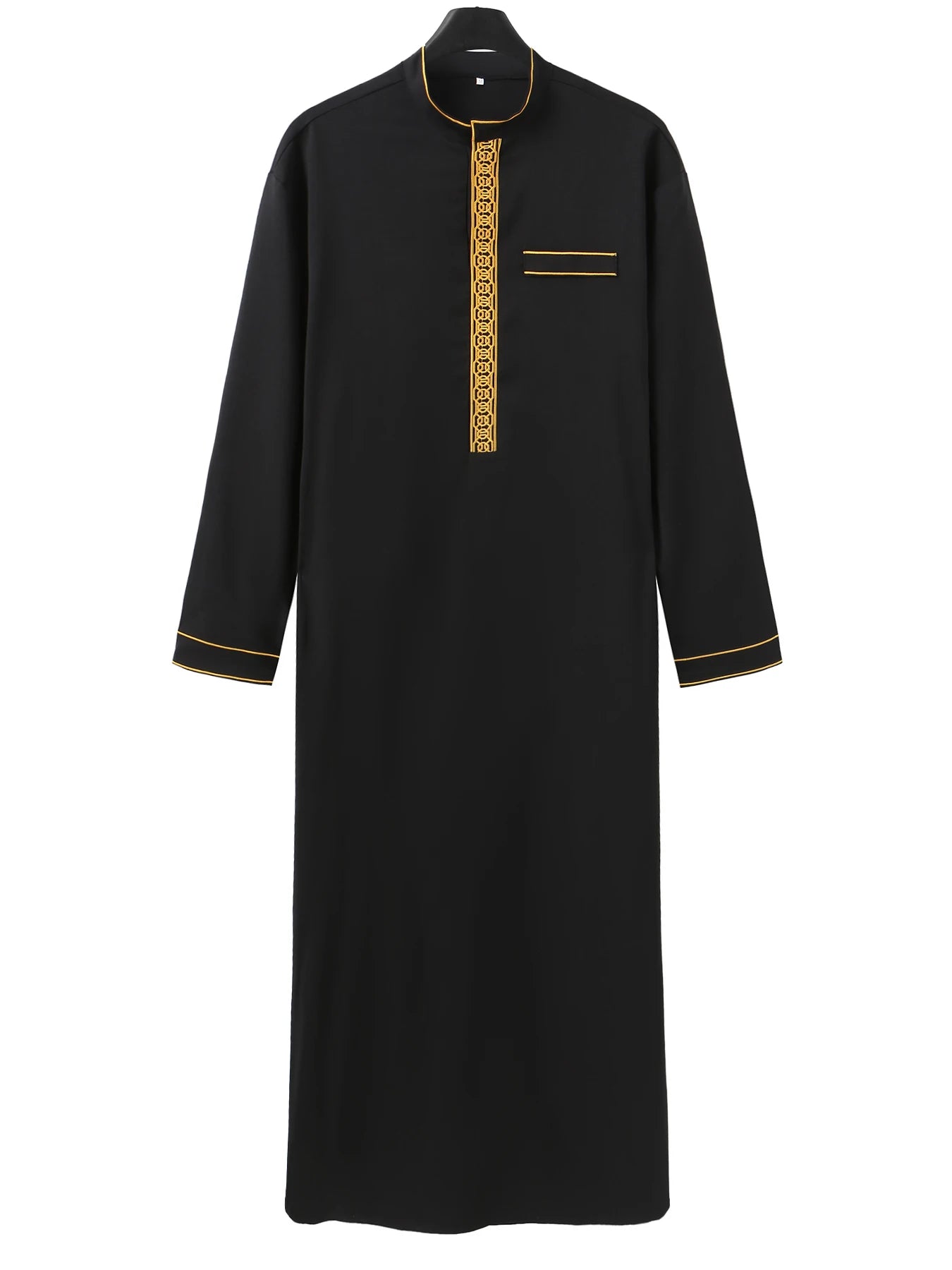 Men’s Embroidered Arabian Thobe - Traditional Islamic Long Sleeve Robe with Stand Collar