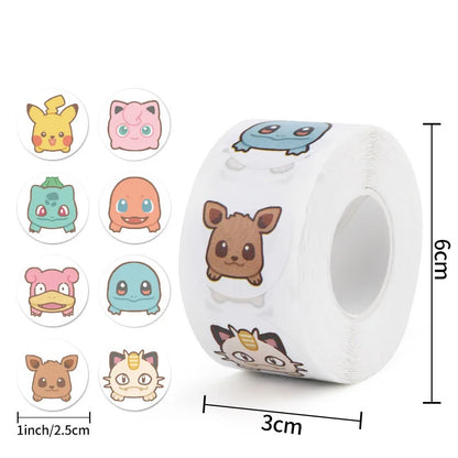 500pcs Kawaii Anime Cartoon Stickers - Pikachu & Charizard Round Seals for DIY Crafts, Laptops & Gifts
