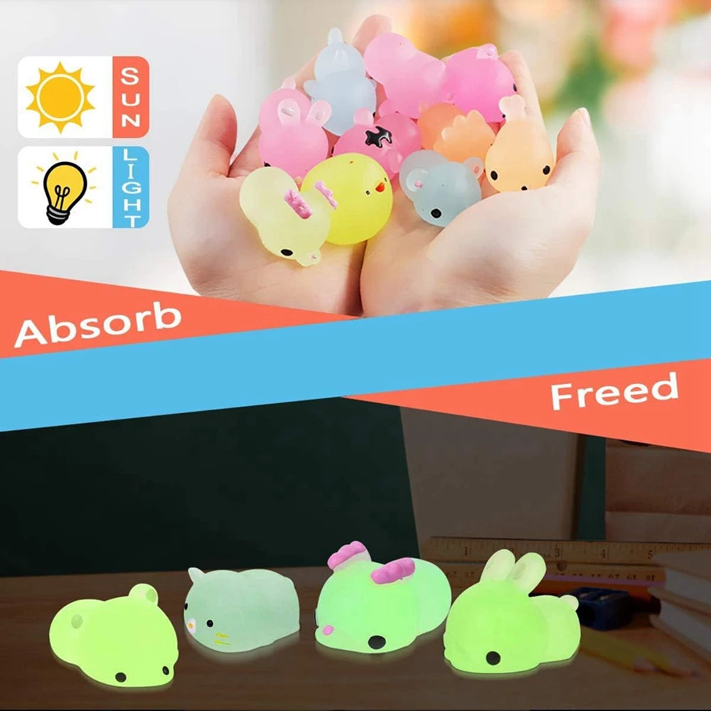 12/36PCS Kawaii Animal Squishy Toys – Glow in the Dark Mochi Stress Relief Squishies for Kids Party Favors & Sensory Play