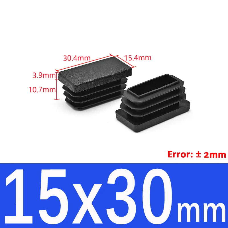 Black Square Tube End Caps - Plastic Blanking Plugs for Furniture, Tables & Chairs 10-100mm