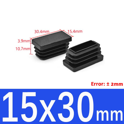 Black Square Tube End Caps - Plastic Blanking Plugs for Furniture, Tables & Chairs 10-100mm