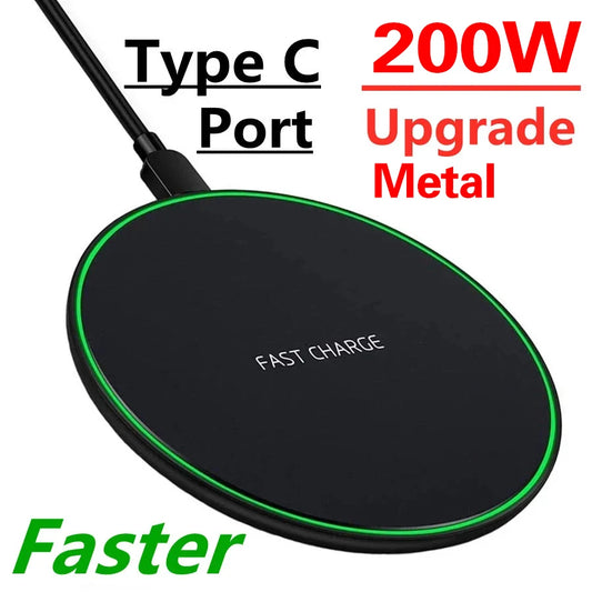 200W Fast Wireless Charger Pad — Induction Charging for iPhone 16/15/14/13/XS Max/Mini/X/XR & Samsung Xiaomi Huawei