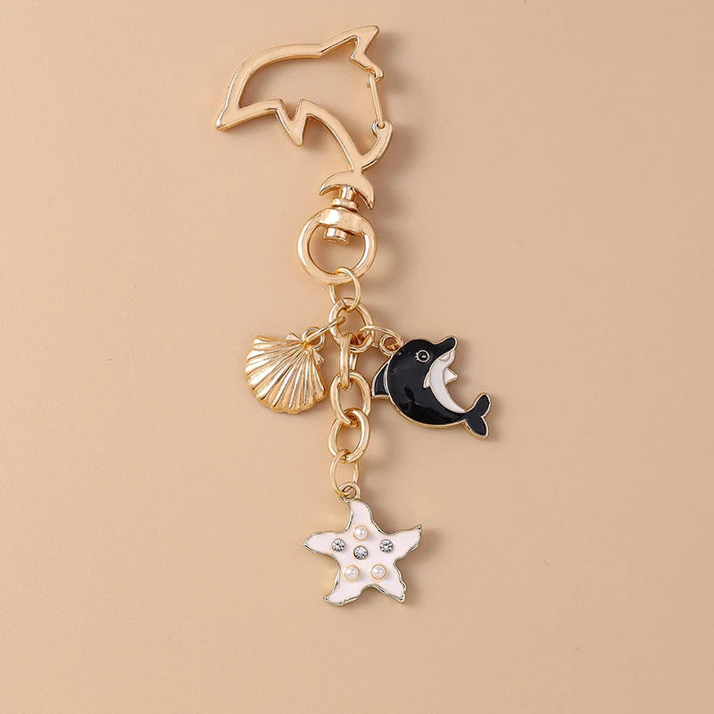 Summer Beach Shell Keychain – Octopus and Starfish Marine Life Pendant for Women, Girls, Handbag Decor, and Gifts