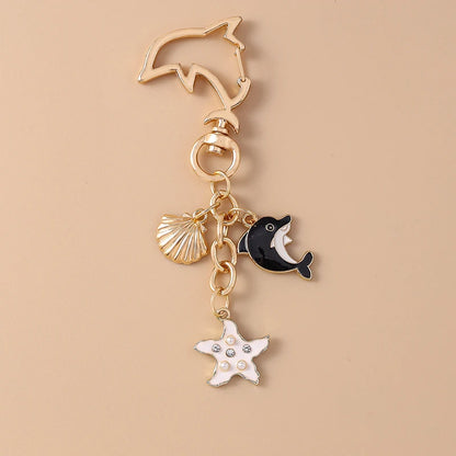 Summer Beach Shell Keychain – Octopus and Starfish Marine Life Pendant for Women, Girls, Handbag Decor, and Gifts