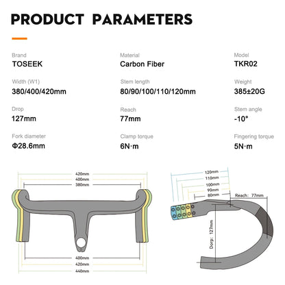 TOSEEK T700 Carbon Road Bike Handlebar - Integrated Di2 Carbon Fiber Drop Bar Bicycle Accessory