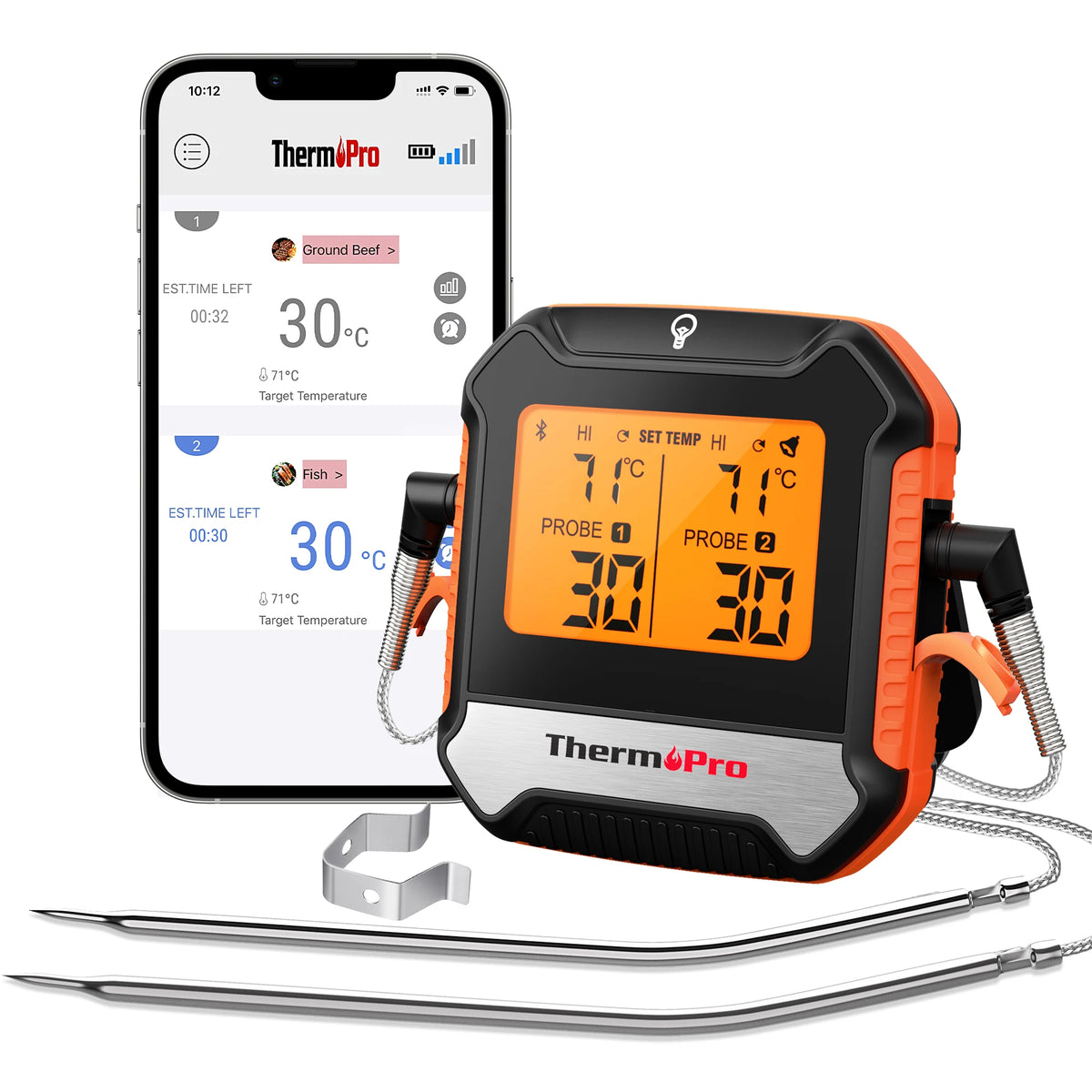 ThermoPro TP904 Bluetooth Meat Thermometer - Wireless Dual Probe Digital BBQ Thermometer with App Connectivity & Backlit Display