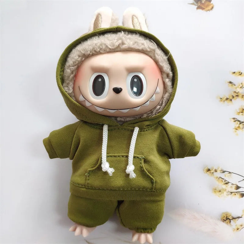 17cm Labubu Doll Outfit Set – Black Hoodie Sweatshirt & Pants, DIY Gift for Dolls