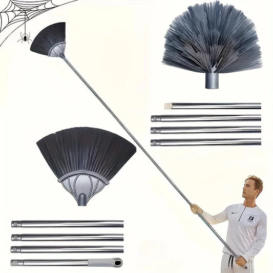 2-in-1 Telescopic Cleaning Pole - Extendable 5M Stainless Steel Duster & Spider Web Remover