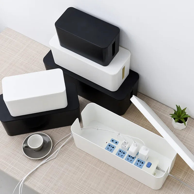 Wire Management Cable Storage Box - Power Board and Socket Strip Organizer for Dust-Free, Tangle-Free Cable and Charger Storage