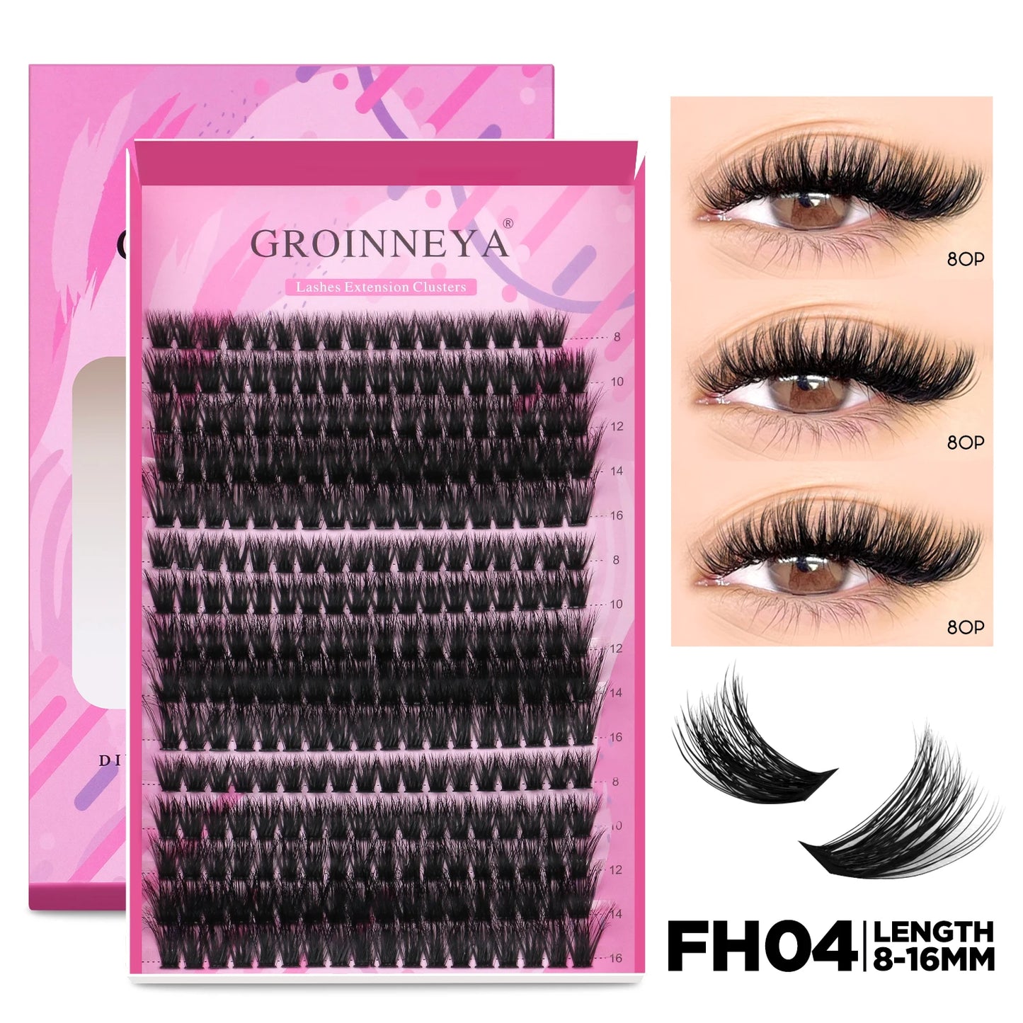 GROINNEYA DIY Lash Extension Kit – Individual & Cluster Lashes Full Set with Lash Bond and Seal for At-Home Use