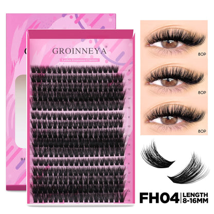 GROINNEYA DIY Lash Extension Kit – Individual & Cluster Lashes Full Set with Lash Bond and Seal for At-Home Use