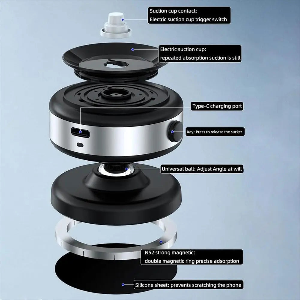Car Magnetic Vacuum Adsorption Bracket - 360° Rotating Aluminum Alloy Phone Holder for 4.7-inch & Larger Smartphones