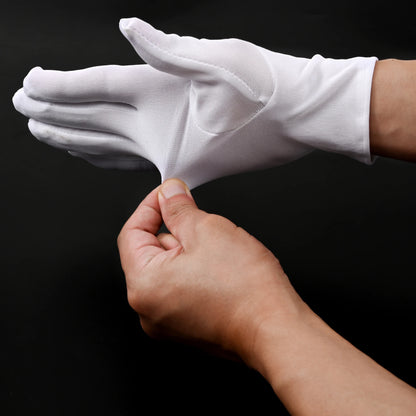White Formal Parade Gloves – Classic Tuxedo Honor Guard Inspection Uniform Gloves for Men & Women, Butler & Band Performance Wear