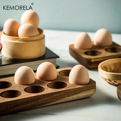 KEMORELA Wooden Egg Storage Box – Multi-Compartment Kitchen Organizer for Fresh Eggs