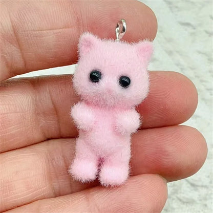 4-Piece Kawaii 3D Flocking Cat Charms - Colorful Resin Animal Pendants for Keychains, Necklaces & DIY Jewelry Making