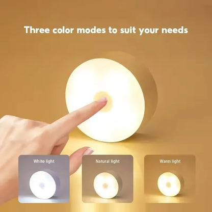 Mini LED Touch Night Light – USB Rechargeable, Portable Round Lamp with Magnetic Base & Dimming for Bedroom & Kitchen