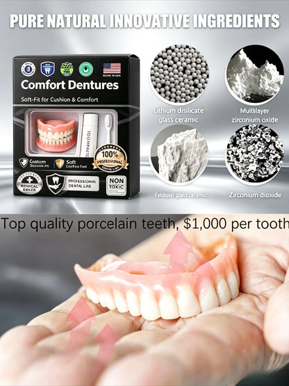 Adjustable Temporary Full Denture Set - Comfortable Natural-Look Cosmetic Teeth