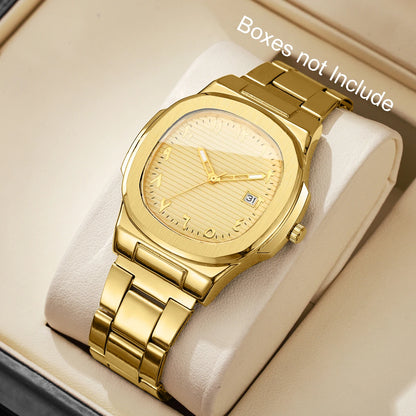 Luxury Men’s Business Watch - Square Dial Stainless Steel Quartz Watch with Calendar
