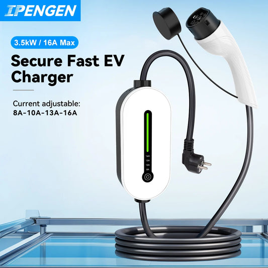 IPENGEN Portable EV Charger 16A 3.5KW Type 1 & Type 2 GBT Plug 1-Phase Wallbox Charging Station 3.5m Cable for Electric Vehicles