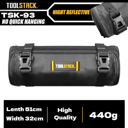 Toolstack Roll-Up Canvas Tool Bag - 4-Zipper Pocket Organizer with Hanging Strap for Hand Tools