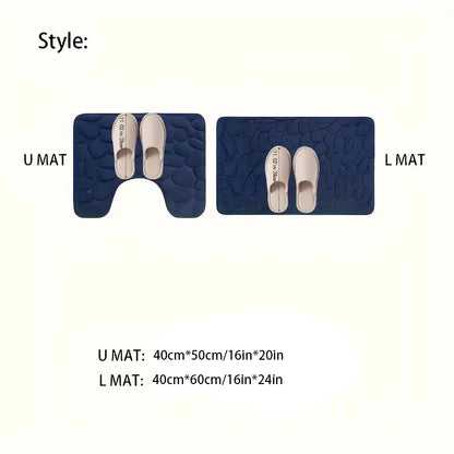 2PC Embossed Stone Pattern Toilet & Door Mats – Water-Absorbent, Non-Slip, Washable Home Decor Carpet