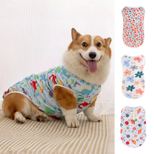 Cooling Summer Pet Vest - Soft Cartoon Dog Cat Shirt for Small Medium Large Dogs Puppy French Bulldog Clothing
