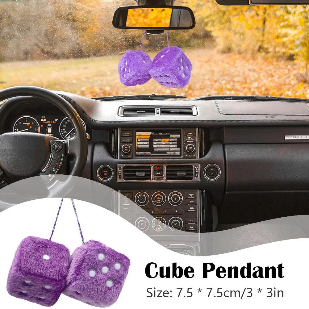 Long Hair Hot Stamping Dot Dice Plush Toy Cube – Anime Car Ornament & Decoration Pendant Accessory