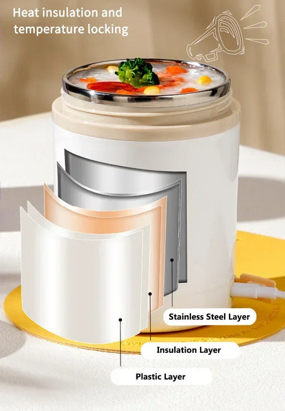 600ML USB Electric Heating Lunch Box — Portable Stainless Steel Food Warmer for Picnic, Milk, and Drinks (5V/12V/24V)