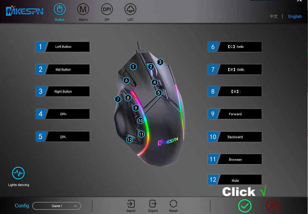 12800DPI RGB Gaming Mouse – Free Weight Macro with 12 Programmable Keys, 6-Level RGB Light for PC, Mac, PUBG, Laptop